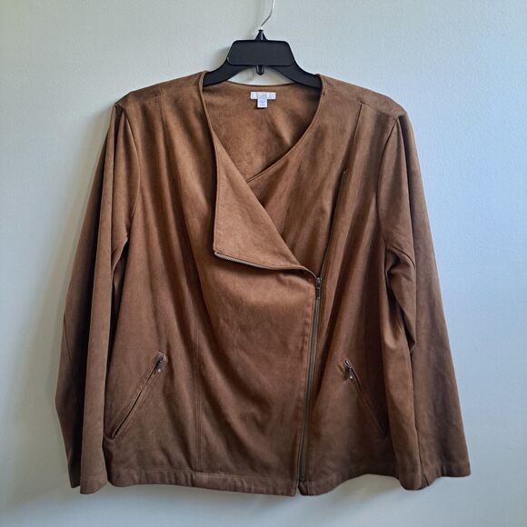 J. Jill Faux Suede Zip Up Moto Jacket Camel Brown Women's Size 2X - Picture 1 of 10